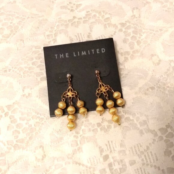 Vintage Gold Tone Round Beads Dangle Drop Earrings Timeless VTG Jewelry - Picture 3 of 8